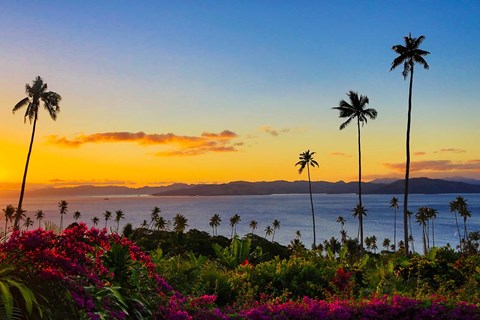 Framed Sunset over Taveuni, Vanua Levu in Background, Fiji Print