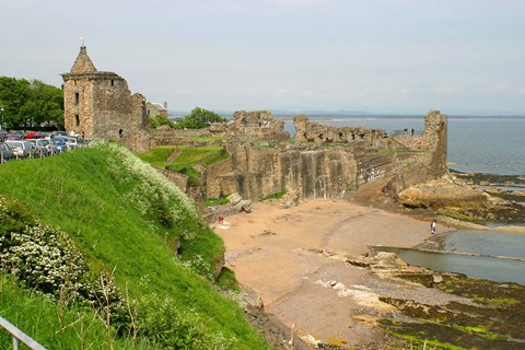 Framed Coastline Beach and Ruins of St Andrews, Scotland Print