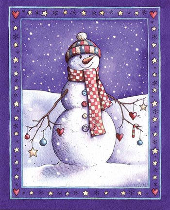 Framed Holiday Snowman with Hat Print