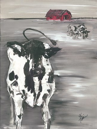 Framed Winter Cow Print