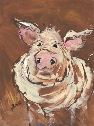 Framed Brown Pig Print