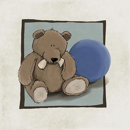 Framed Teddy Bear and Ball Print