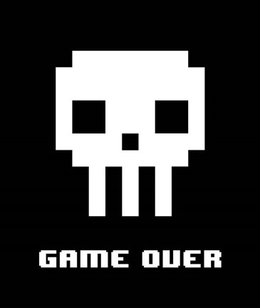 Framed Game Over  - White Skull Print