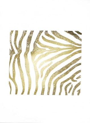 Framed Gold Foil Zebra Pattern on White Print