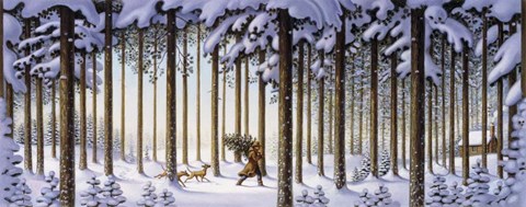 Framed Winter Scene Man With Tree Print