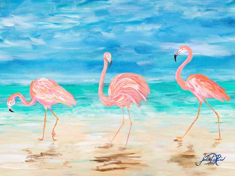 Framed Flamingo Beach II Print