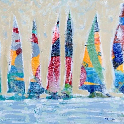 Framed Dozen Colorful Boats Square II Print