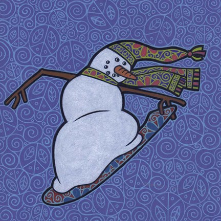 Framed Snowman Snowboarder 2 Print