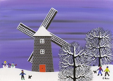 Framed Winter Windmill Print