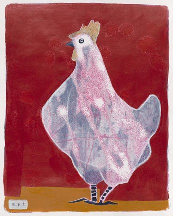 Framed White Hen, Red Background 3 Print
