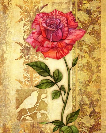 Framed Rose on Golden Background Print