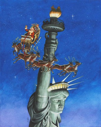 Framed Santa Visits Lady Liberty Print