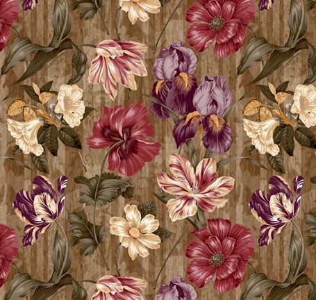 Framed Floral Waltz Textured Scroll Stripe Hazelnut Print