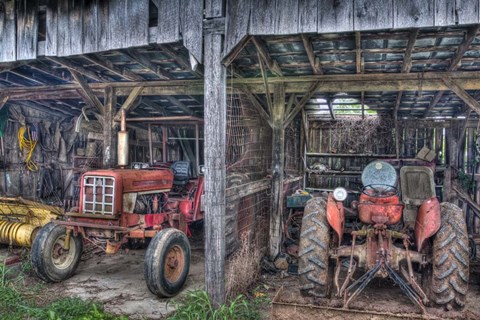 Framed Two Red  Tractors Print