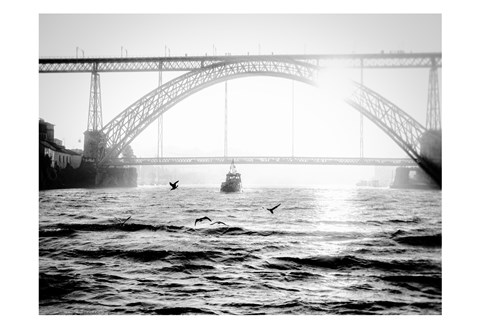 Framed Portugal Porto BW Bridge Print