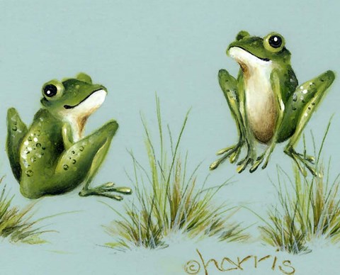 Framed April Showers - Frogs With Grass Print