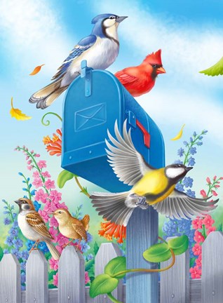 Framed Birds And Mailbox Print