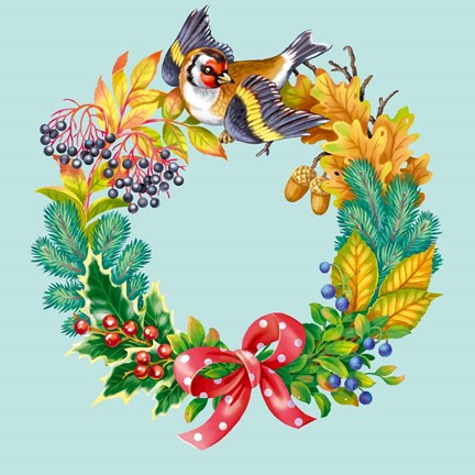 Framed Wreath with Bird Print