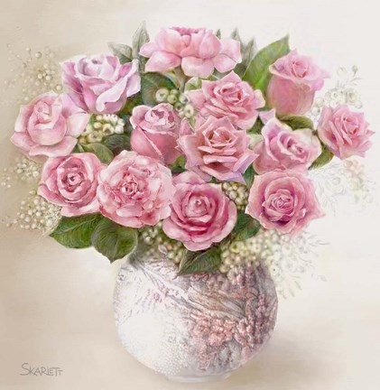 Framed Vase with Roses Print