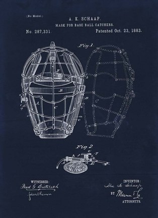 Framed 1883 Mask For Baseball Catcher Print