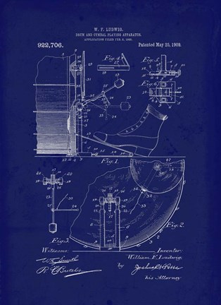 Framed 1909 Drum Cymbal Playing Apparatus Print