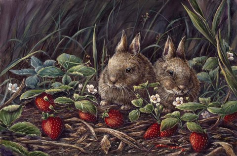 Framed Strawberry Bunnies Print