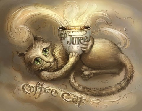 Framed Coffee Cat Go Juice 2 Print