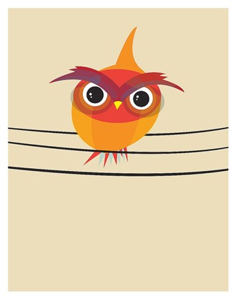 Framed Owl on a Wire Print