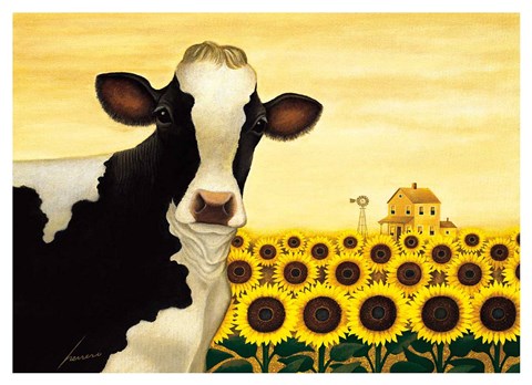 Framed Sunflower Cow Print