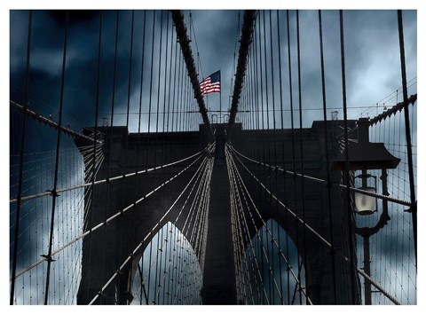 Framed Stars and Stripes on Brooklyn Bridge Print