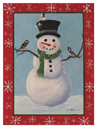 Framed Snowman &amp; Chickadees Print