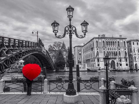 Framed Venice BW with Red Print