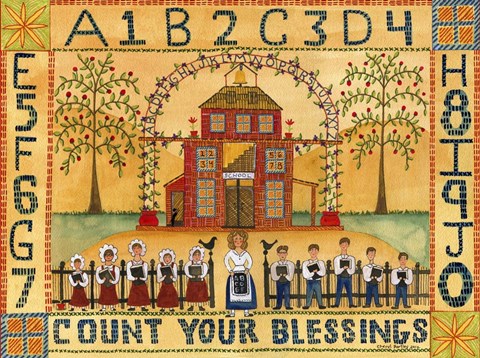 Framed Count Your Blessings School Sampler Print