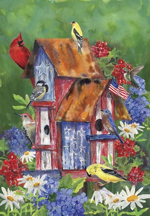 Framed Patriotic Birdhouse Print