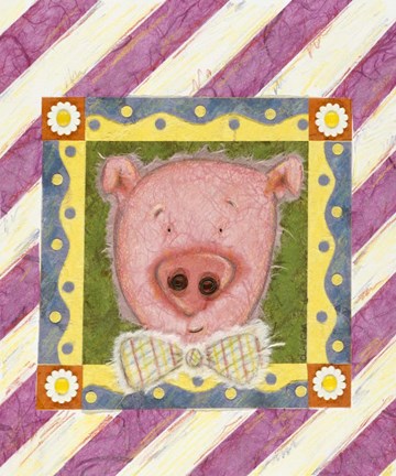Framed Pig in Bow Tie Print