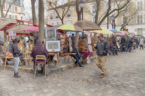 Framed Monmartre Artist Working On Place du Tertre IV Print