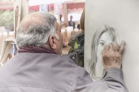 Framed Monmartre Artist Working On Place du Tertre V Print