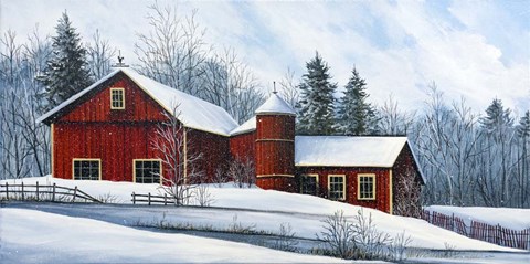 Framed Red Barn Winter Print