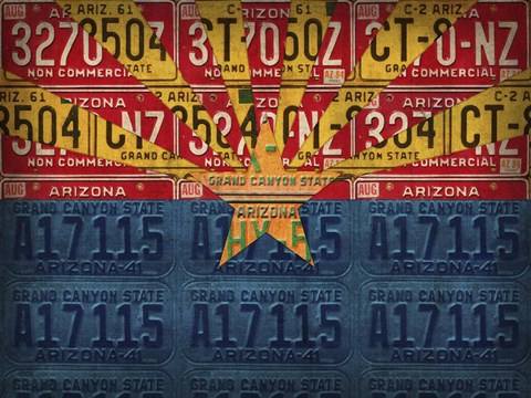 Framed Arizona State Flag License Plates Print