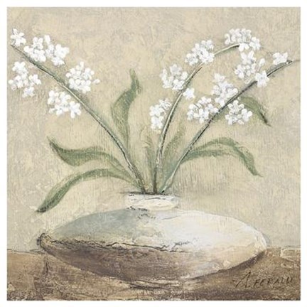 Framed White Flowers in Brown Print
