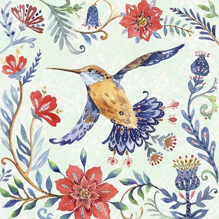 Framed Birds and Flowers I Print