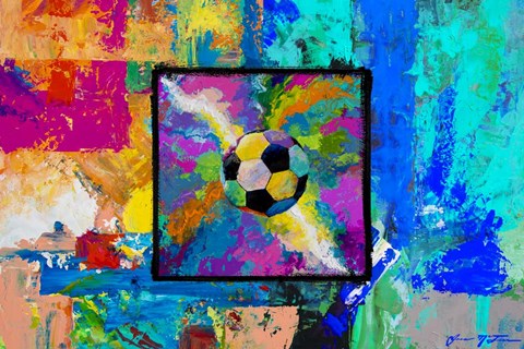 Framed Window into the Soccer Universe - Pink and Cyan Football Print
