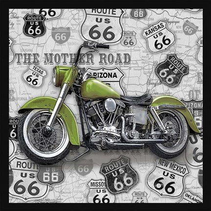 Framed Vintage Motorcycles on Route 66-H Print