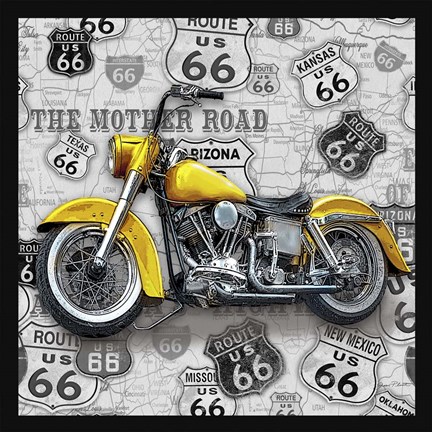 Framed Vintage Motorcycles on Route 66-V Print