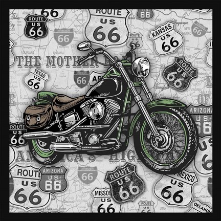 Framed Vintage Motorcycles on Route 66-2 Print