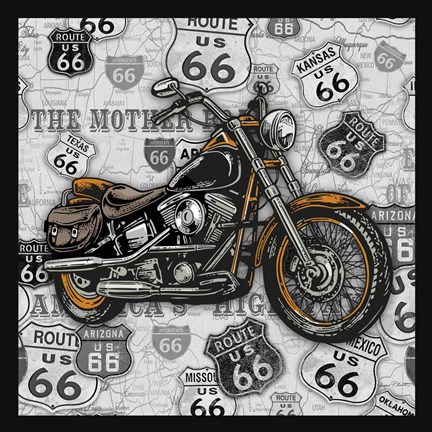 Framed Vintage Motorcycles on Route 66-4 Print