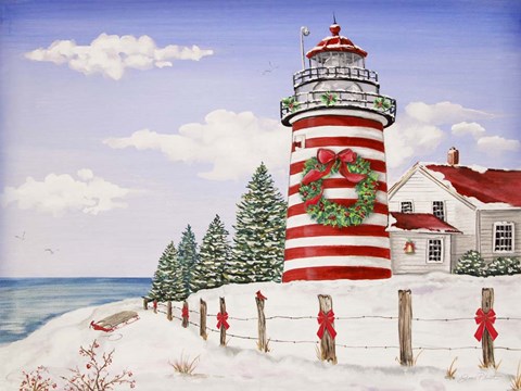 Framed Christmas Lighthouse Print