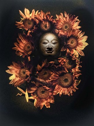 Framed Budda Head In A Bed Of Daisies Print