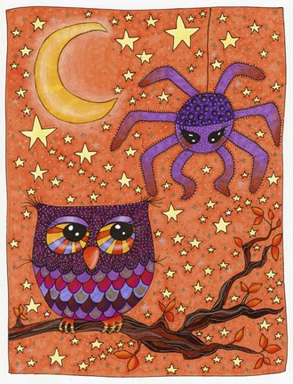 Framed Halloween Owl And Spider Print
