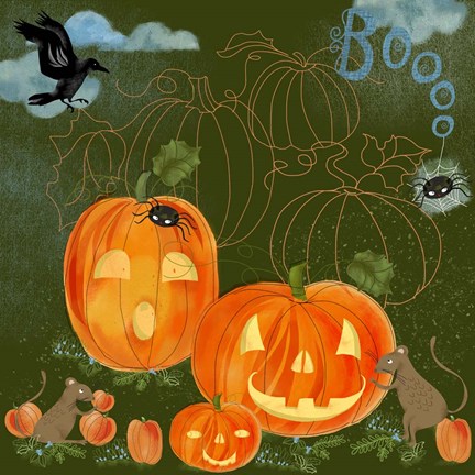 Framed Halloween Jack-O&#39;-Lanterns Print